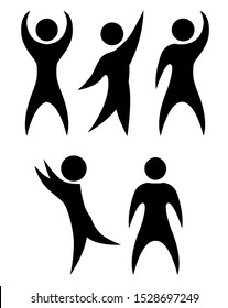 Set of simple black silhouettes of rejoicing and dancing people. The object is separate from the background. Vector element for infographics, icons, logos and your design.