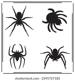 A set of simple black Spider silhouette illustration  on white background
