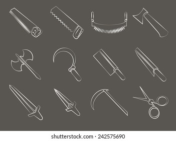 Set of simple black symbol icons. Cutting and sharps for design and decoration sites, infographic and other works.