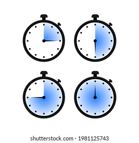 Conjunto de temporizadores negros simples. Iconos de Stopwatch configurados en estilo plano. Reloj y reloj, símbolo de cuenta regresiva.