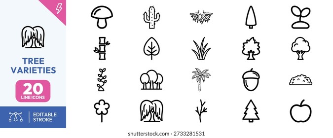 Conjunto de iconos de árbol negro simple sobre fondo blanco
