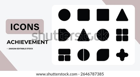 Set of simple, black UI icons isolated on white. Includes shapes, notification, settings, and user icons.  Perfect for web or app design. Vector, editable.