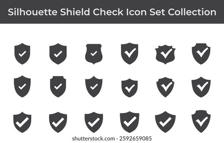  A set of simple black various shield check silhouette design icon vector logo illustrations isolated on white background