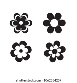 Set of simple  black and white flowers. Logo, icon, symbol of flowers, vector