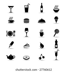 Set of simple black and white food icons