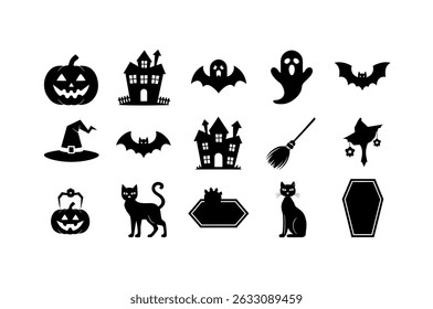 Set of Simple Black and White Halloween Icons