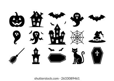 Set of Simple Black and White Halloween Icons