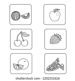 A set of simple black and white icons templates of different fruits.