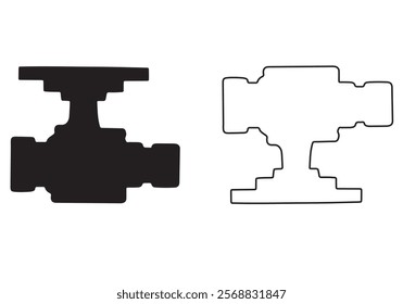 A set of simple, black and white icons depicting various camera and lens designs, in both solid and outline styles. Collection of Black and White Camera and Lens Icon bundle.