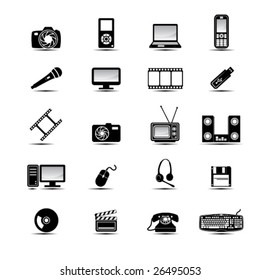 Set of simple black and white multimedia icons