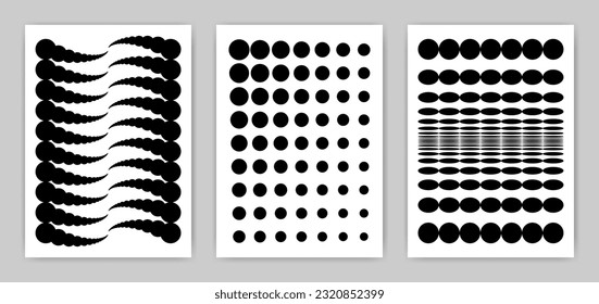 Set of simple black and white posters of geometric shapes. Abstract Wall Art.