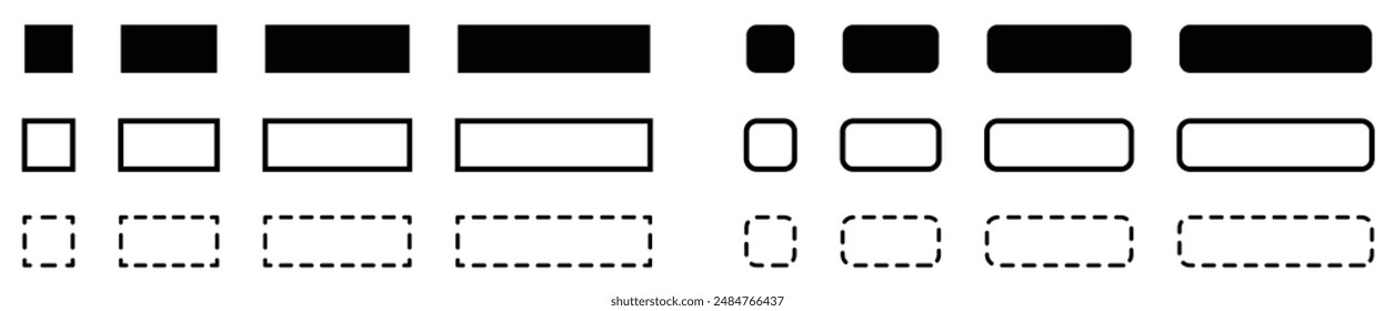 Set of simple black and white rounded rectangle icons, usable as buttons