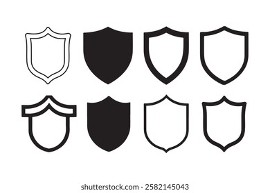 Set of Simple Black and White Shield Icons