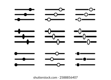 Set of Simple Black and White Slider Icons.