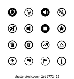 Set of simple black and white user interface icons.
