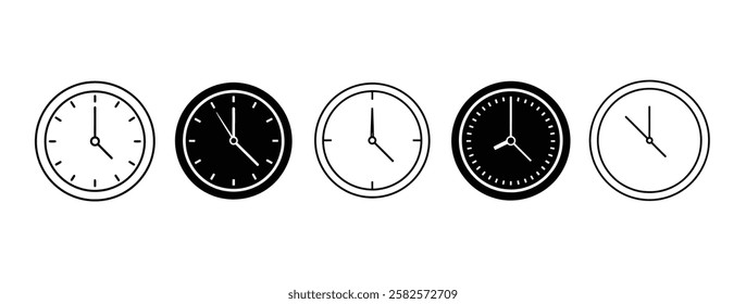 Set of Simple Black and White Wall Clock Icons