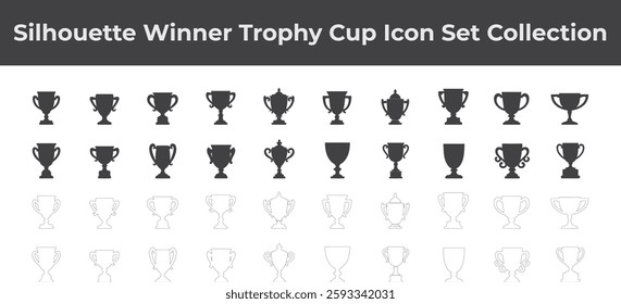 A set of simple black winner trophy cup silhouette design icon vector logo illustrations isolated on white background