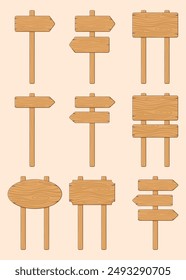 Set Simple Blank Wood Texture Sign Vector Design Element Collection.