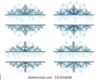 Set of simple blue label decoration from snowflakes with space for title.