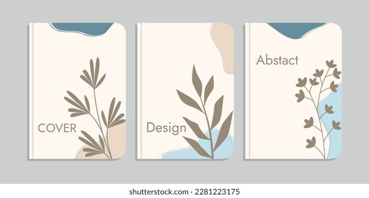 Set von einfachen Buchcover-Designs mit handgezeichnet Blumendekorationen. abstrakter, botanischer Hintergrund. A4-Größe für Notebooks, Bücher, Schulbücher, Planer, Broschüren, Bücher, Kataloge