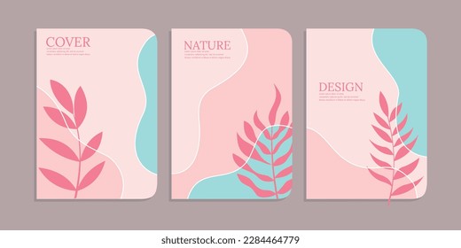 Set von einfachen Buchcover-Vorlagen mit schönen handgezeichneten Blumendekorationen. abstrakter botanischer Hintergrund.Größe A4 Für Notebooks, Tagebücher, Planer, Schule, Broschüre, Buch, Katalog