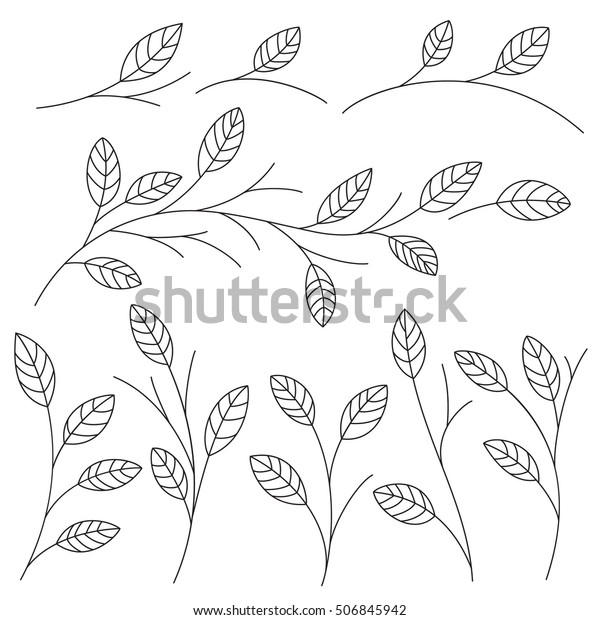 Set of simple branches with leaves; vector; tree\
elements 