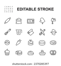 Set of Simple Bread Cooking Related Vector Line Icons. Contains Icons like Kitchen Equipment and more. Editable Stroke.