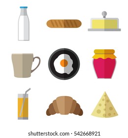 Set of simple breakfast food flat icons on white background vector illustration