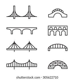 Set of simple bridge line icons.  svg