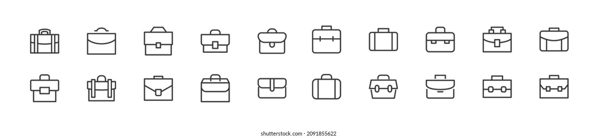 Set of simple briefcase line icons. Outline stroke object. Linear signs pack. Perfect for web apps and mobile.