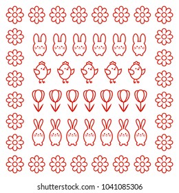 Set of simple brushes, frames and borders on the theme of Easter. Brushes included. Vector illustration