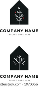 Set of Simple building residence in winter in the park logo identity for real estate project
