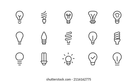 Set von einfachen Glühfaden-Symbolen. Strich-Objekt in Umrissen. Paket mit linearen Schildern. Perfekt für Web-Apps und mobile Anwendungen.