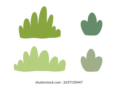 Set of simple bush, green bush, green grass. Eco element, foliage