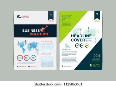 Set of Simple Business flyer Brochure flat design template. A4 cover publication. Vector illustration.