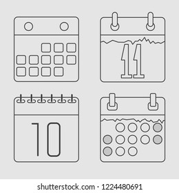 A set of simple calendars. Month, date. 4 different calendars.Dark lines on a light gray background.