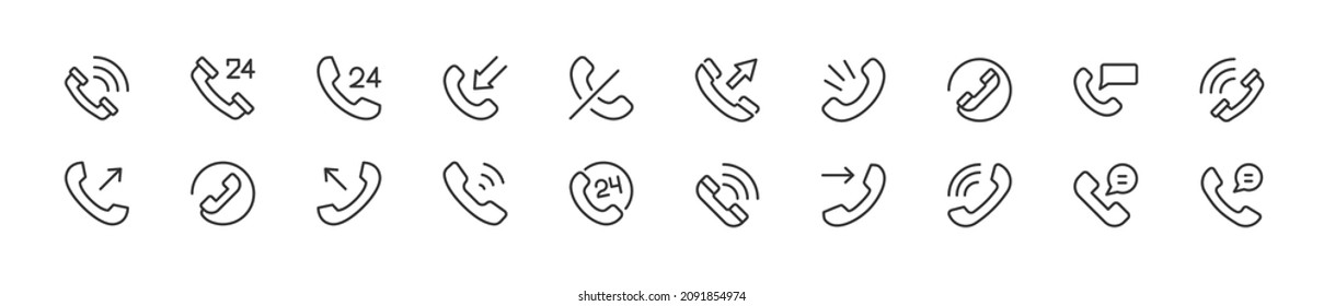Set of simple call line icons. Outline stroke object. Linear signs pack. Perfect for web apps and mobile.