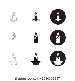 Set of Simple Candle Icons in Various Styles. flat, outline and minimalist vector icons on a white background.
