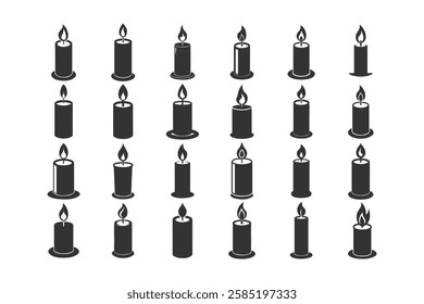 Set of Simple Candle Icons in Various Sizes