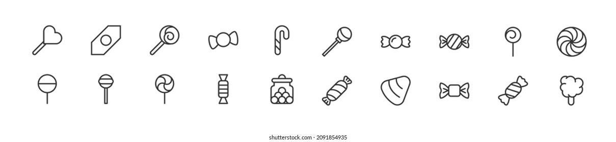 Set of simple candy line icons. Outline stroke object. Linear signs pack. Perfect for web apps and mobile.