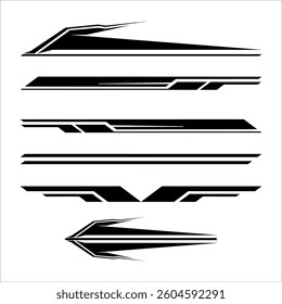 Set of simple car stripes. Car race stripes. Racing stripes sticker design. Graphic sport decal vinyl element. Automobile decoration. Racing design vector set	