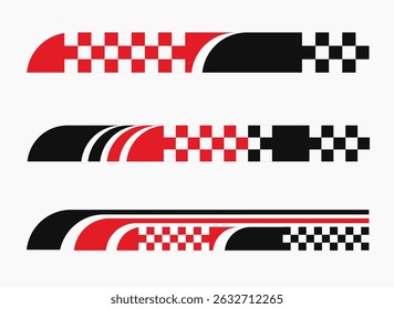 Conjunto de listras de carro simples. Corridas de carros. Design de etiqueta de corrida. Design de bandeira de corrida. Elemento de vinil de decalque de esporte gráfico. Decoração de automóveis. Conjunto de vetor de design de corrida 