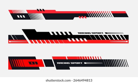 Set of simple car stripes. Car race stripes. Racing line sticker design. Graphic sport decal vinyl element. Automobile decoration. Racing design vector element