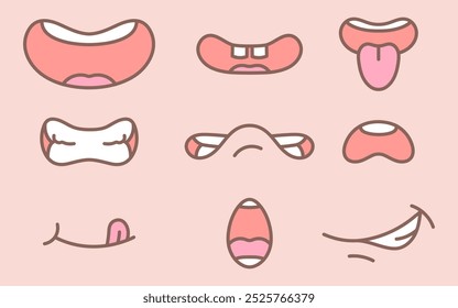 Set Simple Cartoon Cute Mouth Expression Collection. Editable Line. Adjustable Stroke Width.