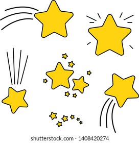 Set of simple cartoon different stars. Cartoon star isolated on white background. Game icon,  flat illustration. Design for the user interface of the application and display of points. Vector Eps. 8