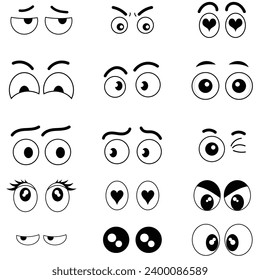 Set of simple cartoon eyes. Comic facial character