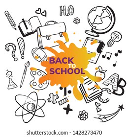 Set of simple cartoon school things colored in a doodle style