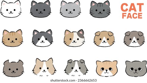 A set of simple cat faces with various patterns