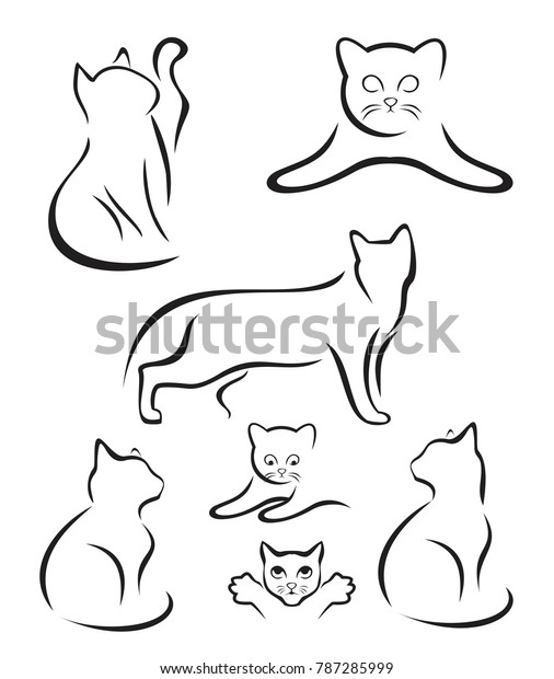 Set Simple Cat Line Art Stock Vector (Royalty Free) 787285999 ...