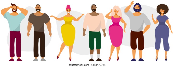 A set of simple characters, men and women of different nationalities, flat design. Illustration for postcards, business. artoon stock vector isolated on white background.